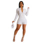 Women Wear Solid Color Long Sleeve Faux Coat Shorts Jumpsuit