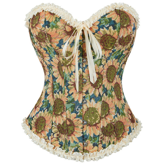 Supply Sunflower Corset Vincent Van Gogh Oil Painting Pattern Series Retro Lace Boning Corset Top