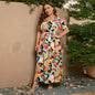 Plus Size Dress Summer Art Painted Floral Elastic Waist Short Sleeve Dress
