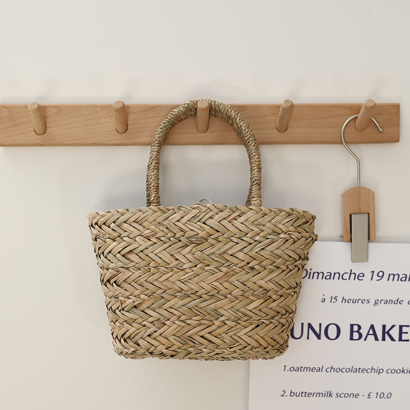 Thailand Straw Bag Portable Natural Grass Woven Bag French Hand Carrying Small Basket Vacation Beach Bag