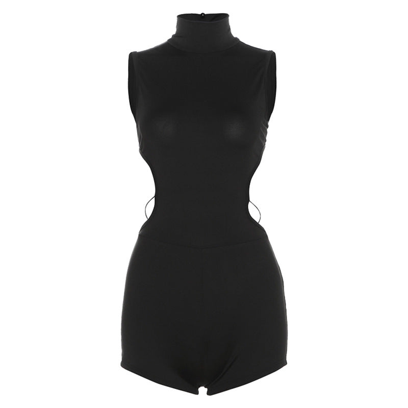 Summer Trends Women Round Neck Hollow Out Cutout Out Slim Fit Hip Raise All Match Backless Jumpsuit