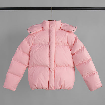 Pink Hooded Cotton Jacket Winter Thickened Puffer Jacket Coat Thermal Cotton Padded Coat
