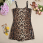 Girls Sequin Leopard Strap Backless Sexy Cutout Tight Cover Jumpsuit