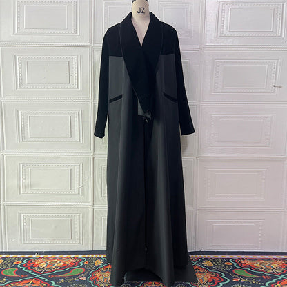 Autumn Patchwork Long Free Collared Coat Trench Coat Women