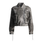 Niche Design Women Short Distressed Washed Leather Coat Asymmetric Zipper Tooling Coat for Women