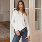Women Clothing Summer Casual Long Sleeve Shoulder Solid Color Top