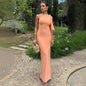 Women Wear Summer Single Shoulder Ribbon Solid Color Dress