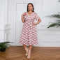 Plus Size V neck Lace Floral Dress Printed Summer Mid with Pockets