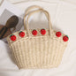 Cute Strawberry Portable Vegetable Basket Bag Hand Carrying Large Capacity Straw Bag Vacation Beach Bag Hand Woven Bag
