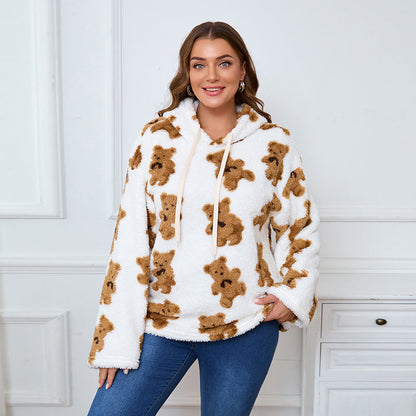 Loose Casual Cow Plush Long Sleeved Top Plump Girls Can Be Worn outside plus Size Hooded Sweater