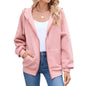 Autumn Winter Solid Color Long Sleeve Zipper Hooded Pocket Sweatshirt Coat Women