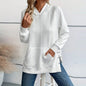 Spring Autumn Women Hooded Sweater Hem Split Solid Color Casual Top