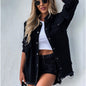 Mid-Length Loose Hole Bat Sleeve Denim Jacket Women Jacket Black Coat New Arrival