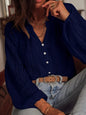 Spring Autumn Loose Hollow Out Cutout Lace V neck Single Breasted Long Sleeve Shirt