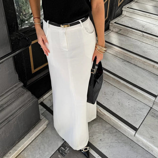 Spring Summer White Elegant Straight Casual Skirt All Match Maxi Dress Women