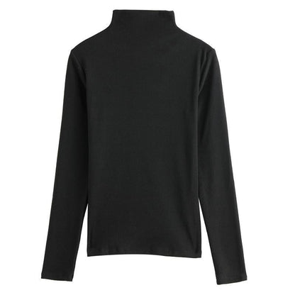 Women Clothing Autumn Winter Simple Solid Color Upper Clothes Long Sleeves T shirt Half Turtleneck Bottoming Shirt