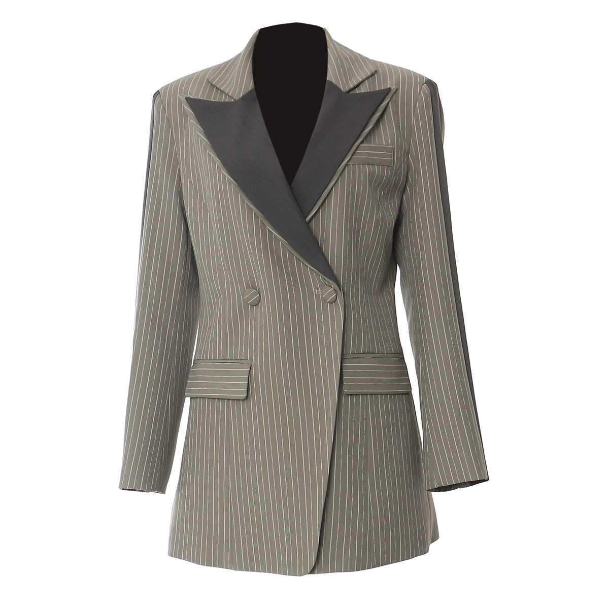 Autumn Winter Heavy Industry Stitching Contrast Color Double Layer Collar Tight Waist Slimming Blazer Top