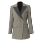 Autumn Winter Heavy Industry Stitching Contrast Color Double Layer Collar Tight Waist Slimming Blazer Top