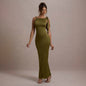 Women Wear Summer Single Shoulder Ribbon Solid Color Dress