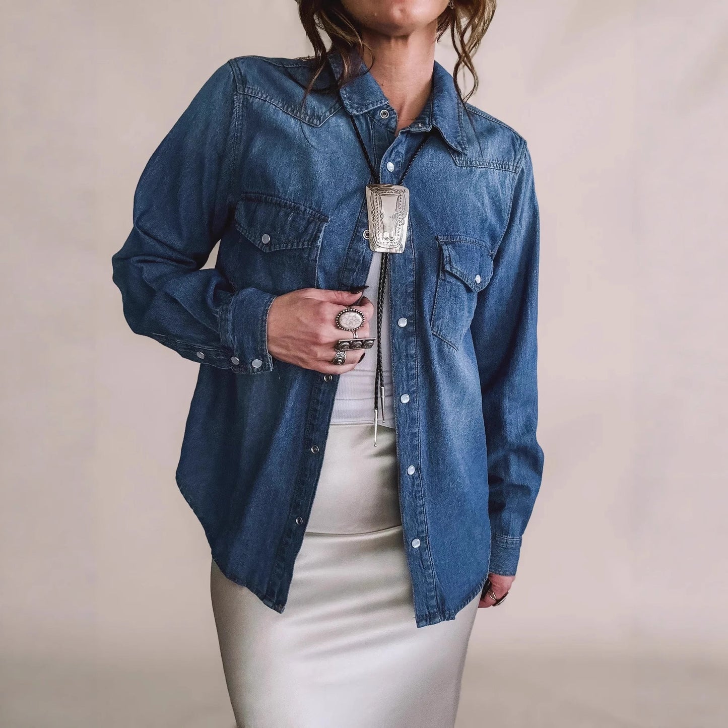 Fall Personality Street Collared Single Breasted Women Long Sleeved Denim Shirt