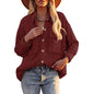 New Autumn Winter Shacket Solid Color Loose Corduroy Pocket Long Sleeve Outerwear