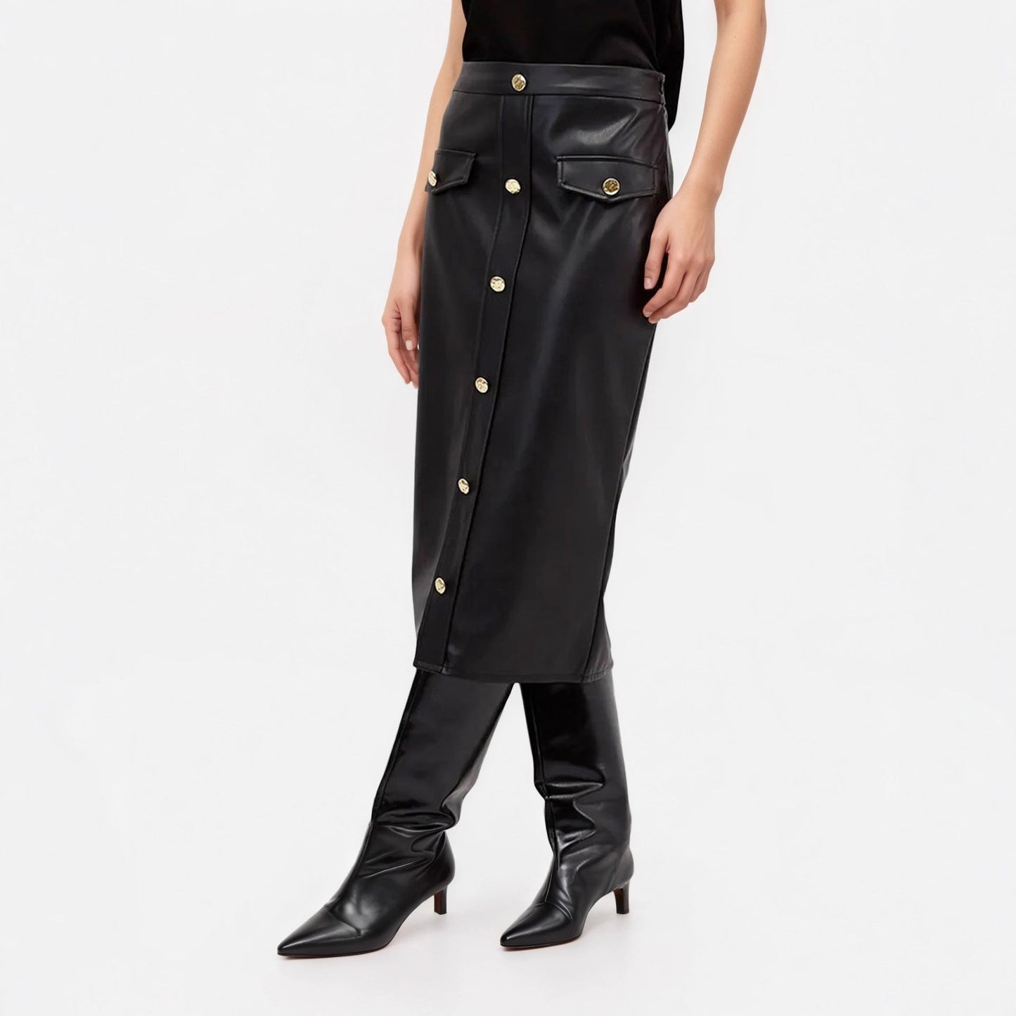 Spring Autumn Faux Leather Skirt Street High End Women Straight Skirt