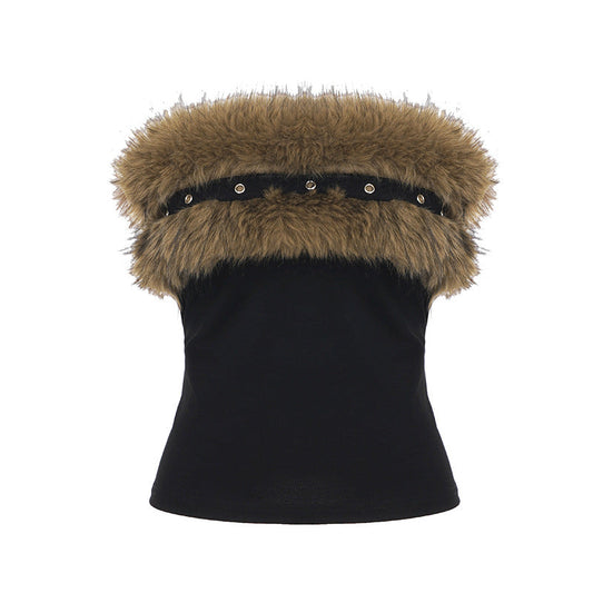 Street Sexy Furry Stitching Tube Top Women Corns Trendy Short Top