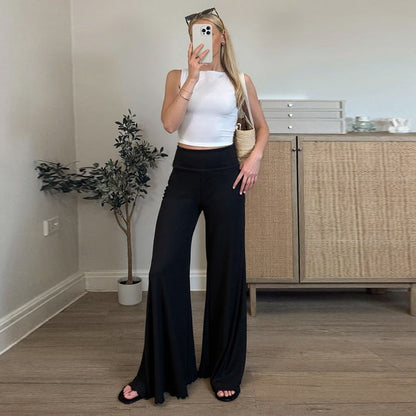 Women Clothing Autumn Trend Low Waist Solid Color Slim Slimming Drape Bootcut Trousers