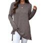 Autumn Winter Solid Color round Neck Loose Long Sleeve Split T shirt Top Women