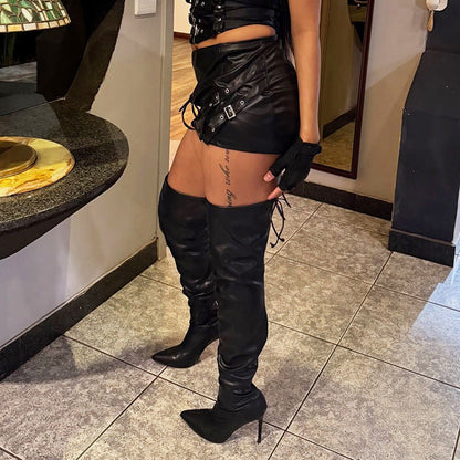 Dark Sexy Japanese Metal Buckle Low Waist Skirt All Match Tight Leather Skirt