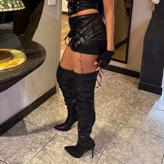 Dark Sexy Japanese Metal Buckle Low Waist Skirt All Match Tight Leather Skirt