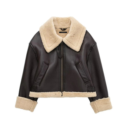 Motorcycle Clothing Women Winter Fur Coat Zipper Jacket Thickened Clothes