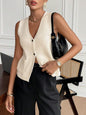 Solid Color Single Breasted Sweater Vest Summer V neck Pocket Knitted Vest
