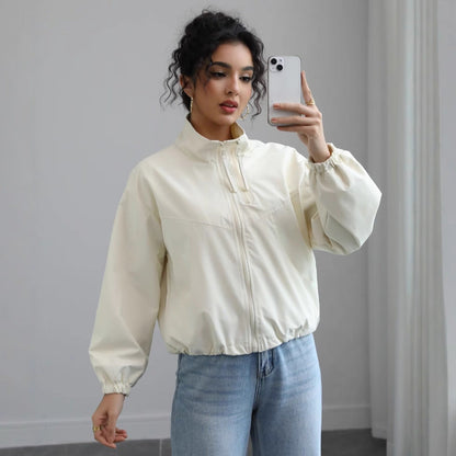 Fall Women Clothing Waterproof Jacket Short Stand Collar Thin Coat