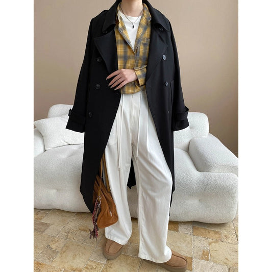 Autumn Atmosphere Fully Open Classic Collared Double Breasted Lace up Profile Trench Coat