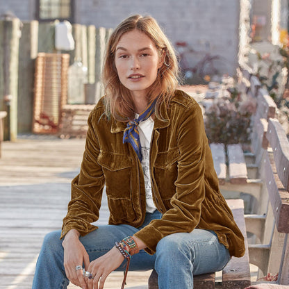 Women Windbreaker Coat Gold Velvet Waist Long Sleeve Jacket Top Women