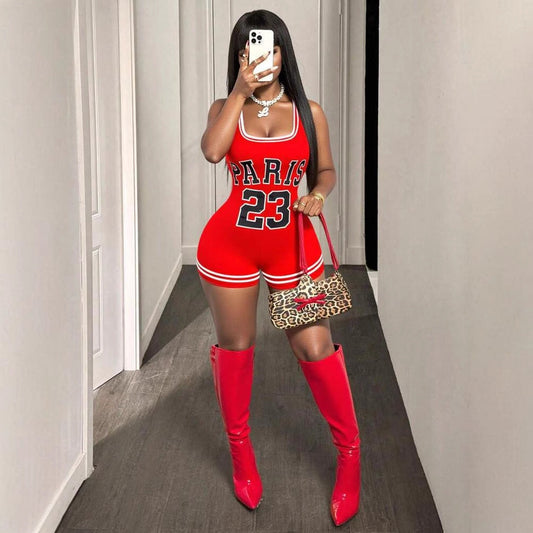 Summer Women Sexy Slim Fit Printed Suspenders U Collar Hip Shorts Jumpsuit Women