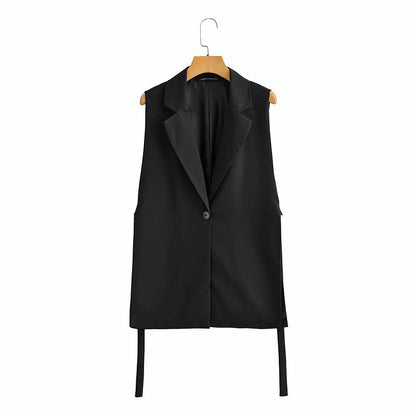 Autumn Solid Color Tied Decorative Split Single Button Vest Blazer Vest