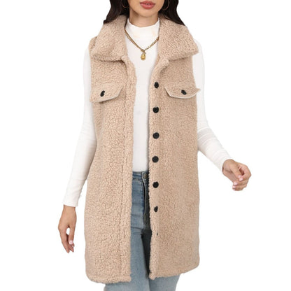 Autumn Winter Women Clothing Collared Sleeveless Loose Pointed Bubble Cardigan Plush Vest