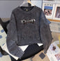 Washed Short Sexy round Neck Sweater Autumn Winter Korean Loose Small Loose Top Long Sleeve Brand