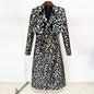 Autumn Winter Belt Leopard Jacquard Long Trench Coat