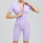 Summer Zipper Short Sleeve Outer Wear Fitness Yoga Jumpsuit Women Dance Tight Sports Jumpsuit