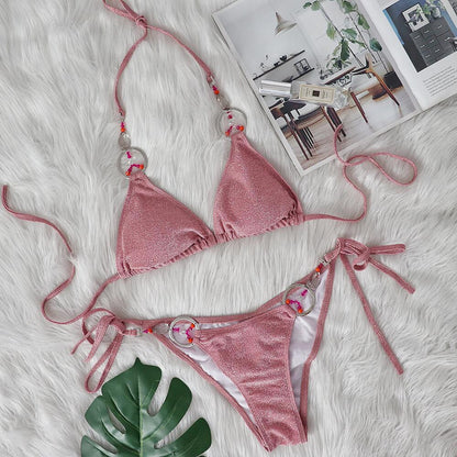 Sexy Bikini Handmade Beaded Swimsuit Crystal Diamond Split Women Swimsuit Guest