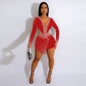 Women Sexy See through Rhinestone Pearl Jumpsuit