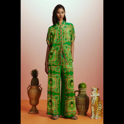 Personalized Stylish Print Vacation Green Casual Tether Two Piece Sets Women
