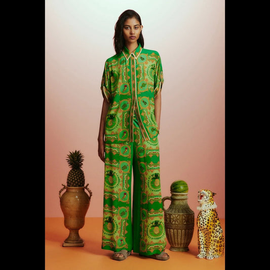 Personalized Stylish Print Vacation Green Casual Tether Two Piece Sets Women