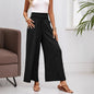 Summer High Waist Casual Three Dimensional Line Pleated Design Elastic Waist Loose Wide Leg Pants