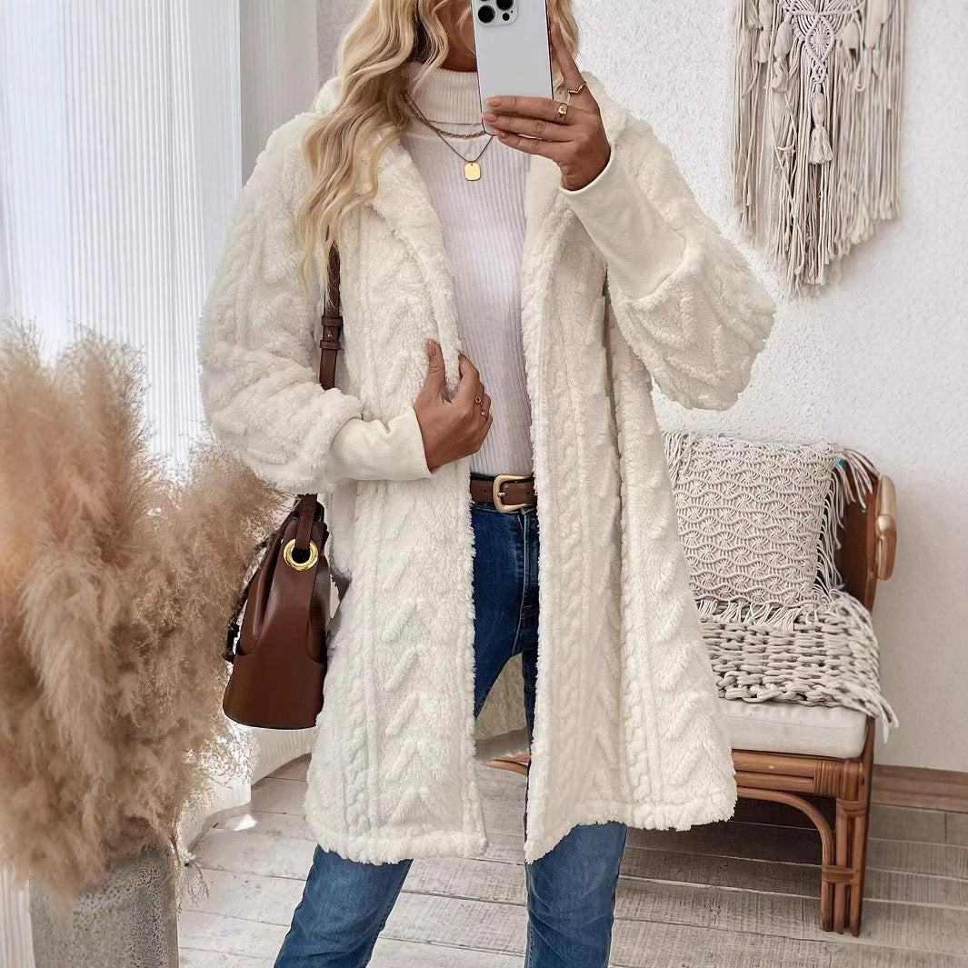 Popular Double Sided Plush Stitching Thread Hooded Cardigan Casual Coat for Women