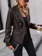Women Clothing Double Breasted Blazer Tops Faux Leather Motorcycle Leather Coat for Women