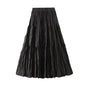 Retro Draped Dress Big Swing Mid Length Skirt Autumn Patchwork Tiered